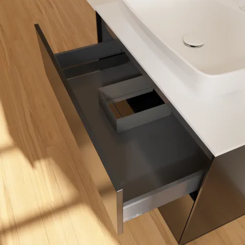 Bild von VILLEROY BOCH Finion Waschbeckenunterschrank, mit Beleuchtung, 2 Auszüge, 800 x 603 x 501 mm, Black Matt Lacquer / Glass White Matt #G75100PD
