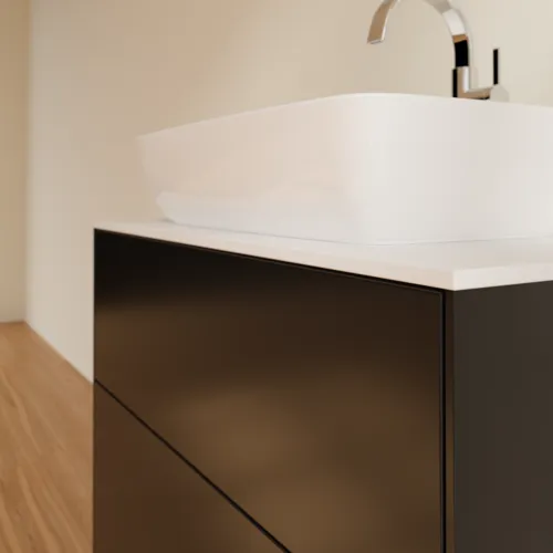 Bild von VILLEROY BOCH Finion Waschbeckenunterschrank, mit Beleuchtung, 2 Auszüge, 800 x 603 x 501 mm, Black Matt Lacquer / Glass White Matt #G75100PD