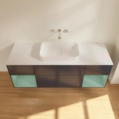 Bild von VILLEROY BOCH Finion Waschbeckenunterschrank, mit Beleuchtung, 4 Auszüge, 1600 x 603 x 501 mm, Midnight Blue Matt Lacquer / Olive Matt Lacquer / Glass White Matt #G741GMHG
