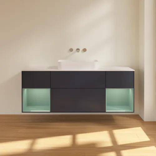 Bild von VILLEROY BOCH Finion Waschbeckenunterschrank, mit Beleuchtung, 4 Auszüge, 1600 x 603 x 501 mm, Midnight Blue Matt Lacquer / Olive Matt Lacquer / Glass White Matt #G741GMHG