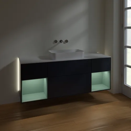 Bild von VILLEROY BOCH Finion Waschbeckenunterschrank, mit Beleuchtung, 4 Auszüge, 1600 x 603 x 501 mm, Midnight Blue Matt Lacquer / Olive Matt Lacquer / Glass White Matt #G741GMHG