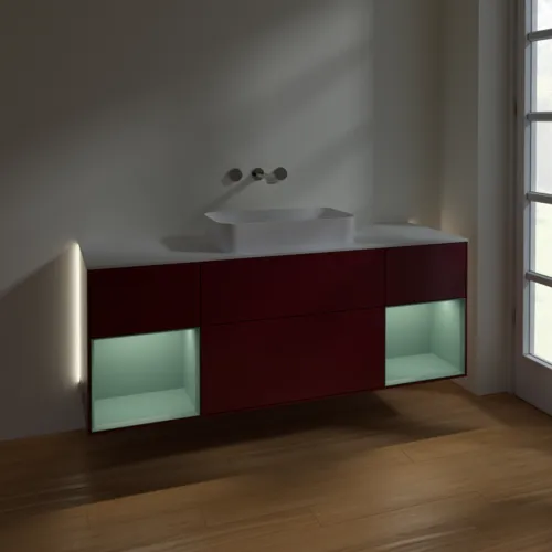 Bild von VILLEROY BOCH Finion Waschbeckenunterschrank, mit Beleuchtung, 4 Auszüge, 1600 x 603 x 501 mm, Peony Matt Lacquer / Olive Matt Lacquer / Glass White Matt #G741GMHB