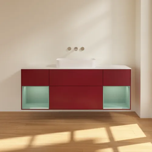 Bild von VILLEROY BOCH Finion Waschbeckenunterschrank, mit Beleuchtung, 4 Auszüge, 1600 x 603 x 501 mm, Peony Matt Lacquer / Olive Matt Lacquer / Glass White Matt #G741GMHB