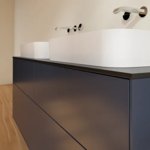 VILLEROY BOCH Finion Waschbeckenunterschrank, mit Beleuchtung, 4 Auszüge, 1600 x 603 x 501 mm, Midnight Blue Matt Lacquer / Glass Black Matt #G72200HG, Bild 6