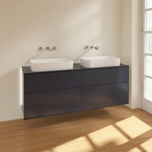 VILLEROY BOCH Finion Waschbeckenunterschrank, mit Beleuchtung, 4 Auszüge, 1600 x 603 x 501 mm, Midnight Blue Matt Lacquer / Glass Black Matt #G72200HG, Bild 2