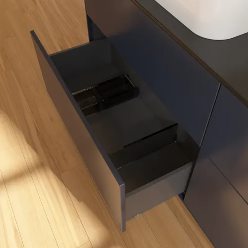 VILLEROY BOCH Finion Waschbeckenunterschrank, mit Beleuchtung, 4 Auszüge, 1600 x 603 x 501 mm, Midnight Blue Matt Lacquer / Glass Black Matt #G72200HG, Bild 7
