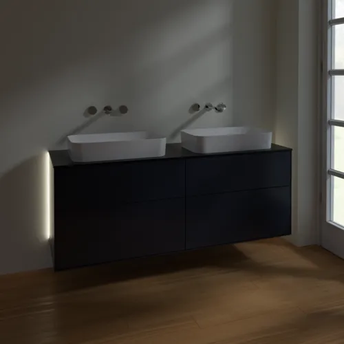 VILLEROY BOCH Finion Waschbeckenunterschrank, mit Beleuchtung, 4 Auszüge, 1600 x 603 x 501 mm, Midnight Blue Matt Lacquer / Glass Black Matt #G72200HG, Bild 5