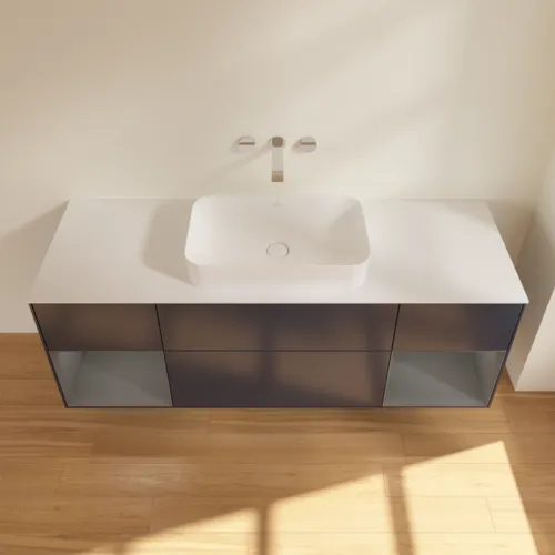 Bild von VILLEROY BOCH Finion Waschbeckenunterschrank, mit Beleuchtung, 4 Auszüge, 1600 x 603 x 501 mm, Midnight Blue Matt Lacquer / Anthracite Matt Lacquer / Glass White Matt #G741GKHG