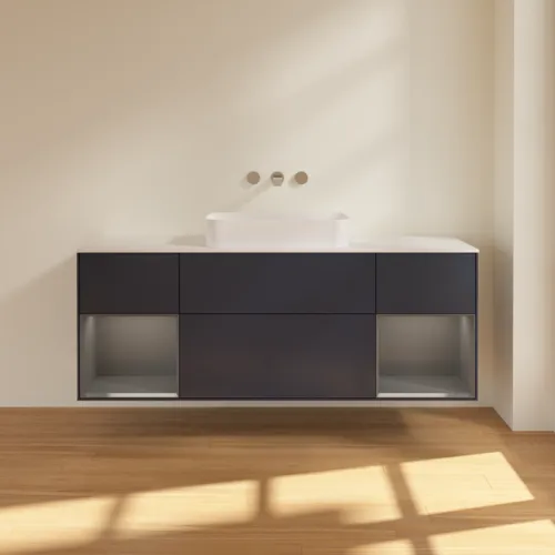 Bild von VILLEROY BOCH Finion Waschbeckenunterschrank, mit Beleuchtung, 4 Auszüge, 1600 x 603 x 501 mm, Midnight Blue Matt Lacquer / Anthracite Matt Lacquer / Glass White Matt #G741GKHG