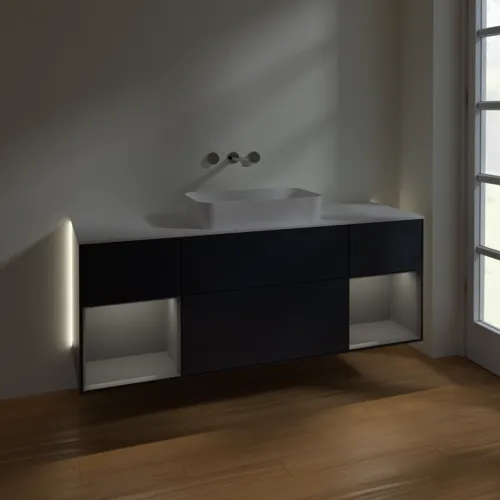 Bild von VILLEROY BOCH Finion Waschbeckenunterschrank, mit Beleuchtung, 4 Auszüge, 1600 x 603 x 501 mm, Midnight Blue Matt Lacquer / Anthracite Matt Lacquer / Glass White Matt #G741GKHG