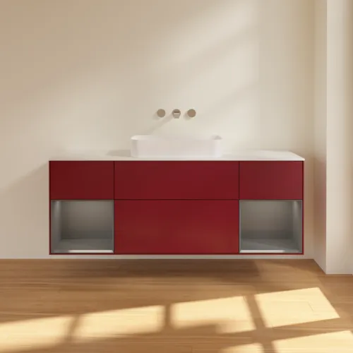 Bild von VILLEROY BOCH Finion Waschbeckenunterschrank, mit Beleuchtung, 4 Auszüge, 1600 x 603 x 501 mm, Peony Matt Lacquer / Anthracite Matt Lacquer / Glass White Matt #G741GKHB