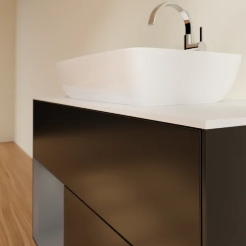 Bild von VILLEROY BOCH Finion Waschbeckenunterschrank, mit Beleuchtung, 2 Auszüge, 1000 x 603 x 501 mm, Black Matt Lacquer / Anthracite Matt Lacquer / Glass White Matt #G771GKPD