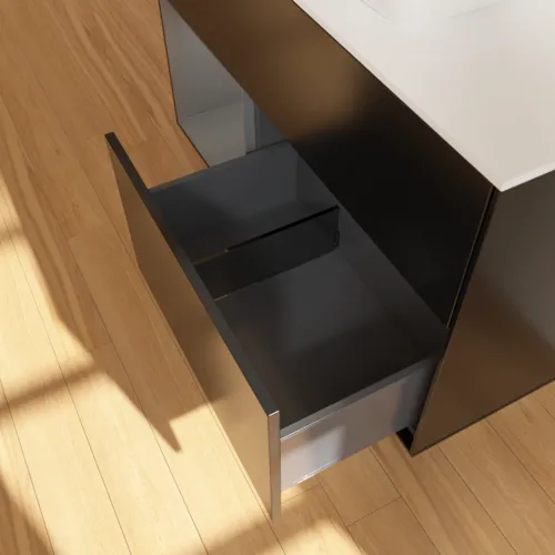 Bild von VILLEROY BOCH Finion Waschbeckenunterschrank, mit Beleuchtung, 2 Auszüge, 1000 x 603 x 501 mm, Black Matt Lacquer / Anthracite Matt Lacquer / Glass White Matt #G771GKPD