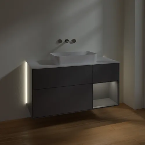 Bild von VILLEROY BOCH Finion Waschbeckenunterschrank, mit Beleuchtung, 3 Auszüge, 1200 x 603 x 501 mm, Anthracite Matt Lacquer / Anthracite Matt Lacquer / Glass White Matt #G711GKGK