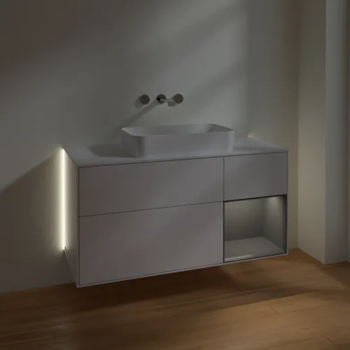 Bild von VILLEROY BOCH Finion Waschbeckenunterschrank, mit Beleuchtung, 3 Auszüge, 1200 x 603 x 501 mm, Glossy White Lacquer / Anthracite Matt Lacquer / Glass White Matt #G711GKGF