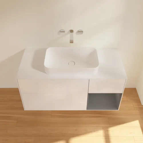Bild von VILLEROY BOCH Finion Waschbeckenunterschrank, mit Beleuchtung, 3 Auszüge, 1200 x 603 x 501 mm, Glossy White Lacquer / Anthracite Matt Lacquer / Glass White Matt #G711GKGF