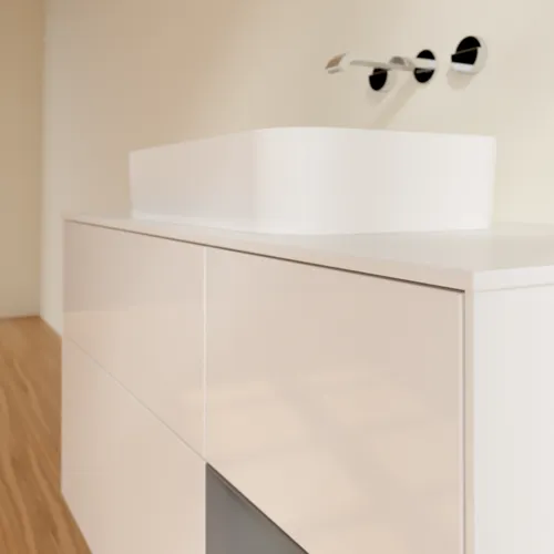 Bild von VILLEROY BOCH Finion Waschbeckenunterschrank, mit Beleuchtung, 3 Auszüge, 1200 x 603 x 501 mm, Glossy White Lacquer / Anthracite Matt Lacquer / Glass White Matt #G711GKGF