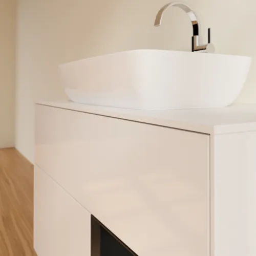 Bild von VILLEROY BOCH Finion Waschbeckenunterschrank, mit Beleuchtung, 2 Auszüge, 1000 x 603 x 501 mm, Glossy White Lacquer / Black Matt Lacquer / Glass White Matt #G781PDGF