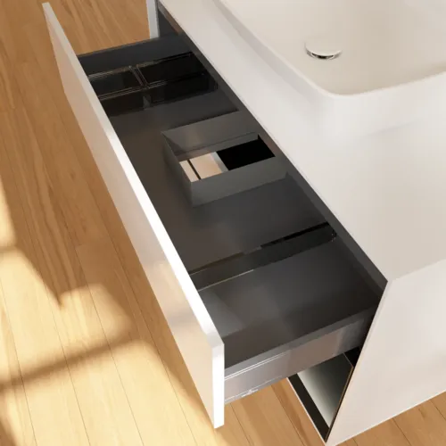 Bild von VILLEROY BOCH Finion Waschbeckenunterschrank, mit Beleuchtung, 2 Auszüge, 1000 x 603 x 501 mm, Glossy White Lacquer / Black Matt Lacquer / Glass White Matt #G781PDGF