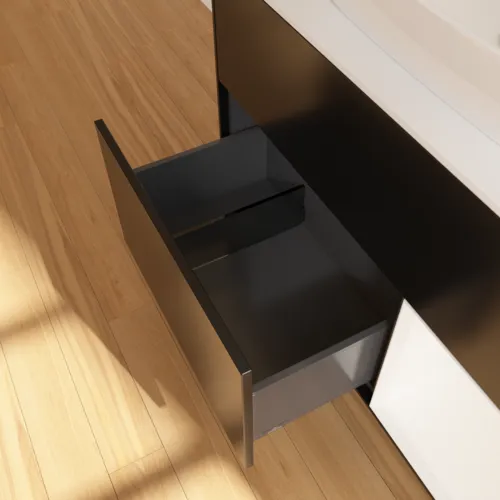 Bild von VILLEROY BOCH Finion Waschbeckenunterschrank, mit Beleuchtung, 2 Auszüge, 1000 x 603 x 501 mm, Black Matt Lacquer / White Matt Lacquer / Glass White Matt #G781MTPD