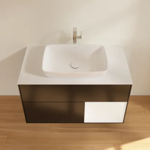 Bild von VILLEROY BOCH Finion Waschbeckenunterschrank, mit Beleuchtung, 2 Auszüge, 1000 x 603 x 501 mm, Black Matt Lacquer / White Matt Lacquer / Glass White Matt #G781MTPD