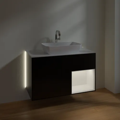 Bild von VILLEROY BOCH Finion Waschbeckenunterschrank, mit Beleuchtung, 2 Auszüge, 1000 x 603 x 501 mm, Black Matt Lacquer / White Matt Lacquer / Glass White Matt #G781MTPD