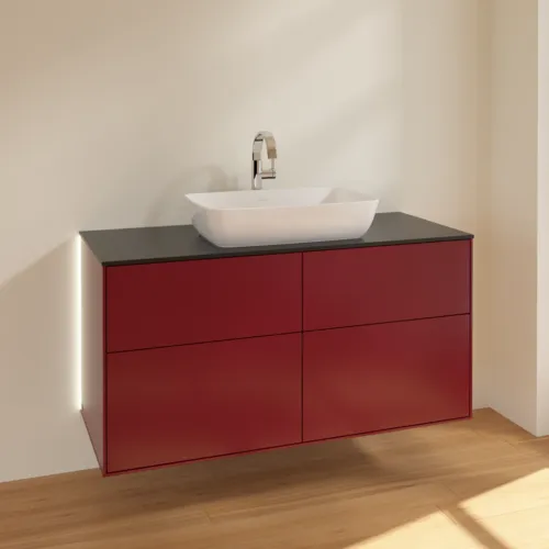 VILLEROY BOCH Finion Waschbeckenunterschrank, mit Beleuchtung, 4 Auszüge, 1200 x 603 x 501 mm, Peony Matt Lacquer / Glass Black Matt #G79200HB, Bild 4