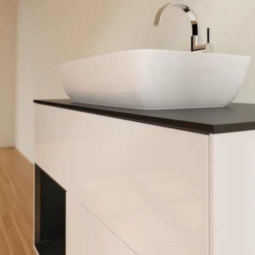 Bild von VILLEROY BOCH Finion Waschbeckenunterschrank, mit Beleuchtung, 2 Auszüge, 1000 x 603 x 501 mm, Glossy White Lacquer / Black Matt Lacquer / Glass Black Matt #G772PDGF