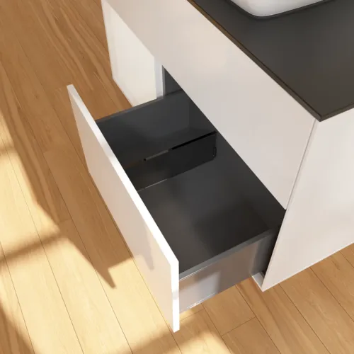 VILLEROY BOCH Finion Waschbeckenunterschrank, mit Beleuchtung, 2 Auszüge, 1000 x 603 x 501 mm, Glossy White Lacquer / Glossy White Lacquer / Glass Black Matt #G772GFGF, Bild 6