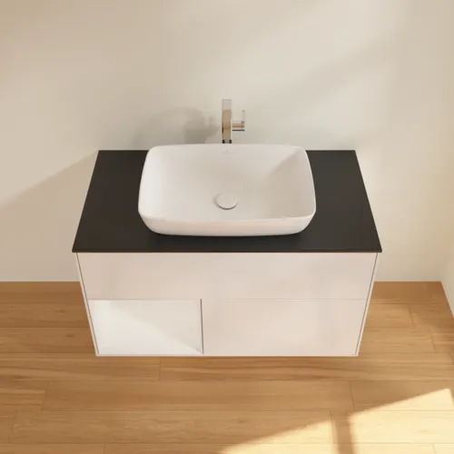 VILLEROY BOCH Finion Waschbeckenunterschrank, mit Beleuchtung, 2 Auszüge, 1000 x 603 x 501 mm, Glossy White Lacquer / Glossy White Lacquer / Glass Black Matt #G772GFGF, Bild 3