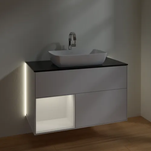 VILLEROY BOCH Finion Waschbeckenunterschrank, mit Beleuchtung, 2 Auszüge, 1000 x 603 x 501 mm, Glossy White Lacquer / Glossy White Lacquer / Glass Black Matt #G772GFGF, Bild 8