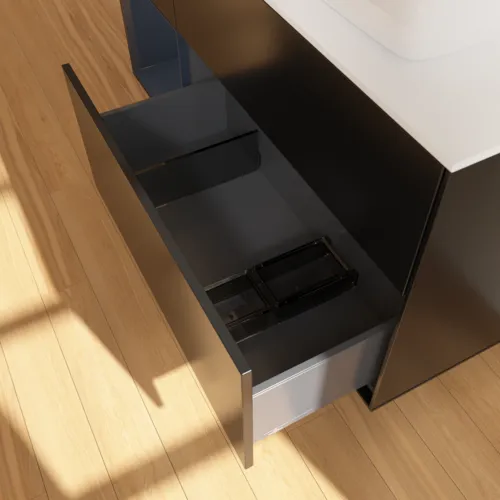 Bild von VILLEROY BOCH Finion Waschbeckenunterschrank, mit Beleuchtung, 3 Auszüge, 1200 x 603 x 501 mm, Black Matt Lacquer / Midnight Blue Matt Lacquer / Glass White Matt #G801HGPD