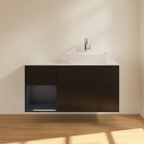 Bild von VILLEROY BOCH Finion Waschbeckenunterschrank, mit Beleuchtung, 3 Auszüge, 1200 x 603 x 501 mm, Black Matt Lacquer / Midnight Blue Matt Lacquer / Glass White Matt #G801HGPD