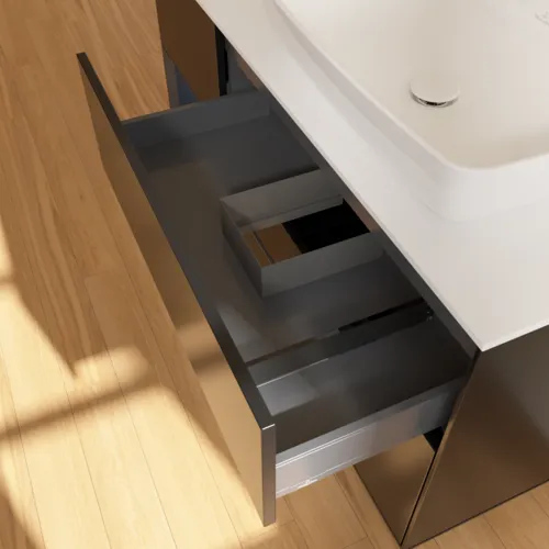 Bild von VILLEROY BOCH Finion Waschbeckenunterschrank, mit Beleuchtung, 3 Auszüge, 1200 x 603 x 501 mm, Black Matt Lacquer / Midnight Blue Matt Lacquer / Glass White Matt #G801HGPD