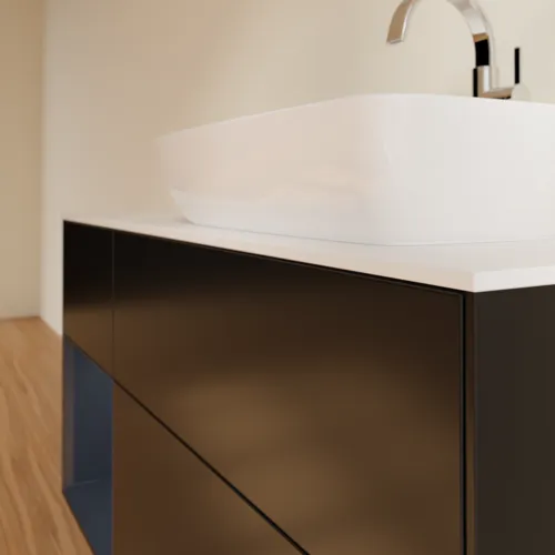 Bild von VILLEROY BOCH Finion Waschbeckenunterschrank, mit Beleuchtung, 3 Auszüge, 1200 x 603 x 501 mm, Black Matt Lacquer / Midnight Blue Matt Lacquer / Glass White Matt #G801HGPD
