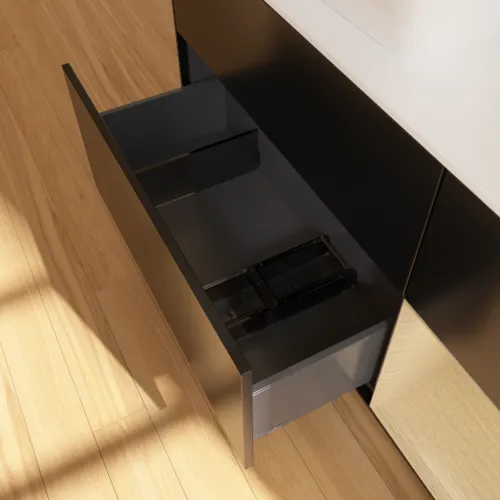 Bild von VILLEROY BOCH Finion Waschbeckenunterschrank, mit Beleuchtung, 3 Auszüge, 1200 x 603 x 501 mm, Black Matt Lacquer / Oak Veneer / Glass White Matt #G811PCPD