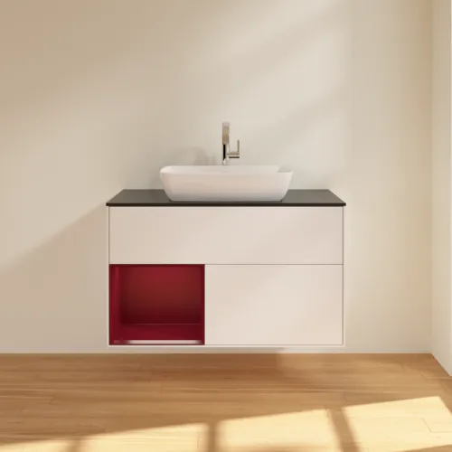 VILLEROY BOCH Finion Waschbeckenunterschrank, mit Beleuchtung, 2 Auszüge, 1000 x 603 x 501 mm, White Matt Lacquer / Peony Matt Lacquer / Glass Black Matt #G772HBMT, Bild 2