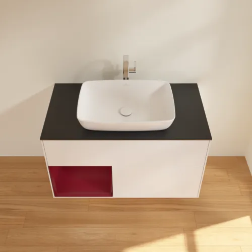 VILLEROY BOCH Finion Waschbeckenunterschrank, mit Beleuchtung, 2 Auszüge, 1000 x 603 x 501 mm, White Matt Lacquer / Peony Matt Lacquer / Glass Black Matt #G772HBMT, Bild 3
