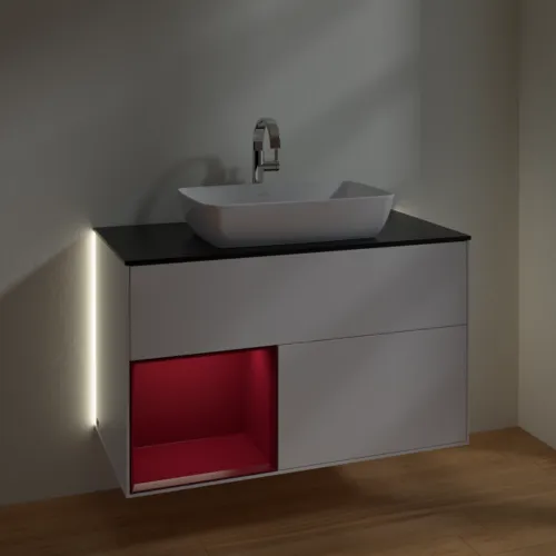 VILLEROY BOCH Finion Waschbeckenunterschrank, mit Beleuchtung, 2 Auszüge, 1000 x 603 x 501 mm, White Matt Lacquer / Peony Matt Lacquer / Glass Black Matt #G772HBMT, Bild 8