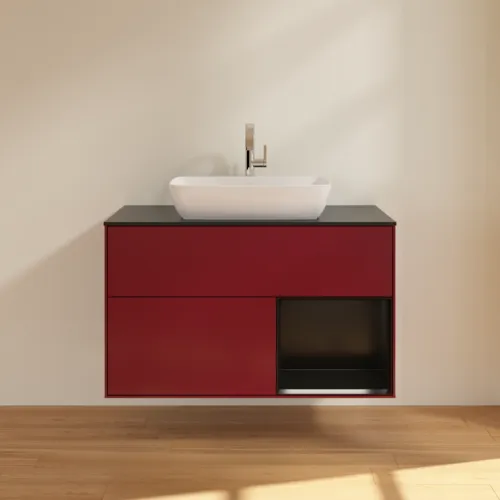 VILLEROY BOCH Finion Waschbeckenunterschrank, mit Beleuchtung, 2 Auszüge, 1000 x 603 x 501 mm, Peony Matt Lacquer / Black Matt Lacquer / Glass Black Matt #G782PDHB, Bild 2
