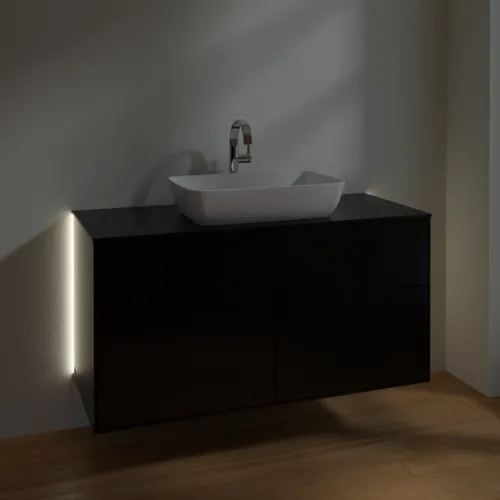 VILLEROY BOCH Finion Waschbeckenunterschrank, mit Beleuchtung, 4 Auszüge, 1200 x 603 x 501 mm, Black Matt Lacquer / Glass Black Matt #G79200PD, Bild 8