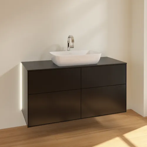 VILLEROY BOCH Finion Waschbeckenunterschrank, mit Beleuchtung, 4 Auszüge, 1200 x 603 x 501 mm, Black Matt Lacquer / Glass Black Matt #G79200PD, Bild 4