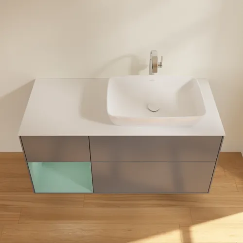 Bild von VILLEROY BOCH Finion Waschbeckenunterschrank, mit Beleuchtung, 3 Auszüge, 1200 x 603 x 501 mm, Anthracite Matt Lacquer / Olive Matt Lacquer / Glass White Matt #G801GMGK