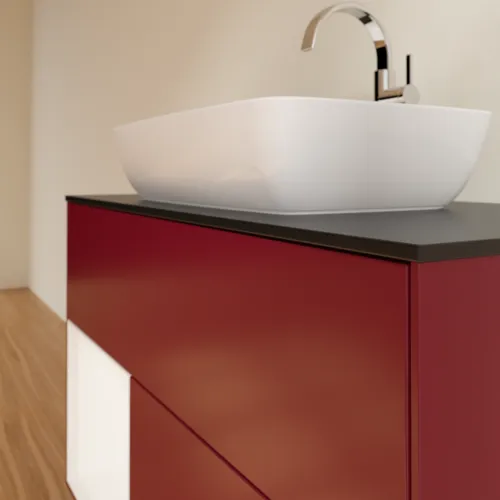 Bild von VILLEROY BOCH Finion Waschbeckenunterschrank, mit Beleuchtung, 2 Auszüge, 1000 x 603 x 501 mm, Peony Matt Lacquer / White Matt Lacquer / Glass Black Matt #G772MTHB