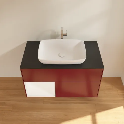 Bild von VILLEROY BOCH Finion Waschbeckenunterschrank, mit Beleuchtung, 2 Auszüge, 1000 x 603 x 501 mm, Peony Matt Lacquer / White Matt Lacquer / Glass Black Matt #G772MTHB