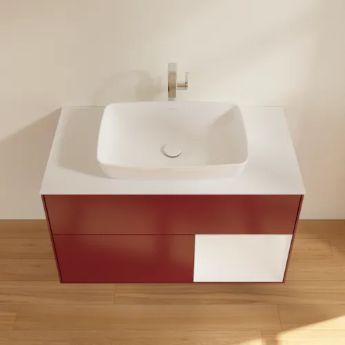 VILLEROY BOCH Finion Waschbeckenunterschrank, mit Beleuchtung, 2 Auszüge, 1000 x 603 x 501 mm, Peony Matt Lacquer / Glossy White Lacquer / Glass White Matt #G781GFHB, Bild 3