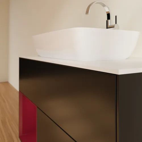 Bild von VILLEROY BOCH Finion Waschbeckenunterschrank, mit Beleuchtung, 2 Auszüge, 1000 x 603 x 501 mm, Black Matt Lacquer / Peony Matt Lacquer / Glass White Matt #G771HBPD