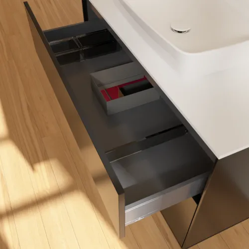 Bild von VILLEROY BOCH Finion Waschbeckenunterschrank, mit Beleuchtung, 2 Auszüge, 1000 x 603 x 501 mm, Black Matt Lacquer / Peony Matt Lacquer / Glass White Matt #G771HBPD