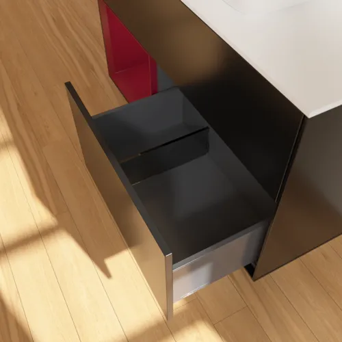 Bild von VILLEROY BOCH Finion Waschbeckenunterschrank, mit Beleuchtung, 2 Auszüge, 1000 x 603 x 501 mm, Black Matt Lacquer / Peony Matt Lacquer / Glass White Matt #G771HBPD