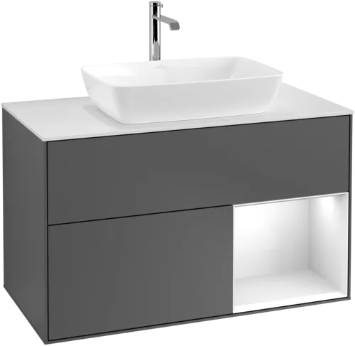 Зображення з  VILLEROY BOCH Finion Vanity unit, with lighting, 2 pull-out compartments, 1000 x 603 x 501 mm, Anthracite Matt Lacquer / Glossy White Lacquer / Glass White Matt #G781GFGK